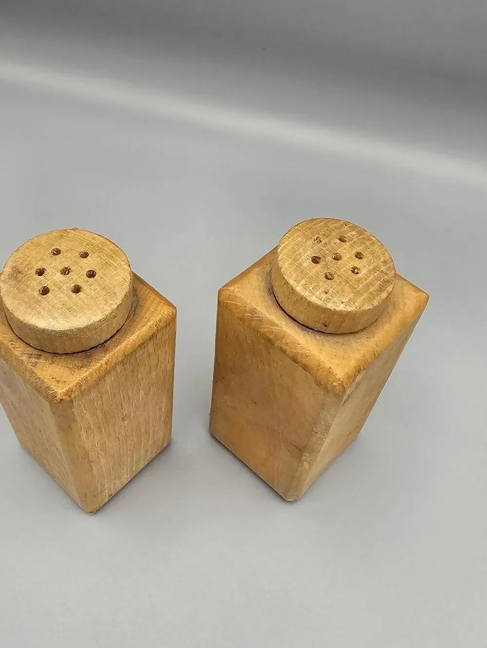 Vintage Wooden Salt and Pepper Shaker Set with Folk Art Design